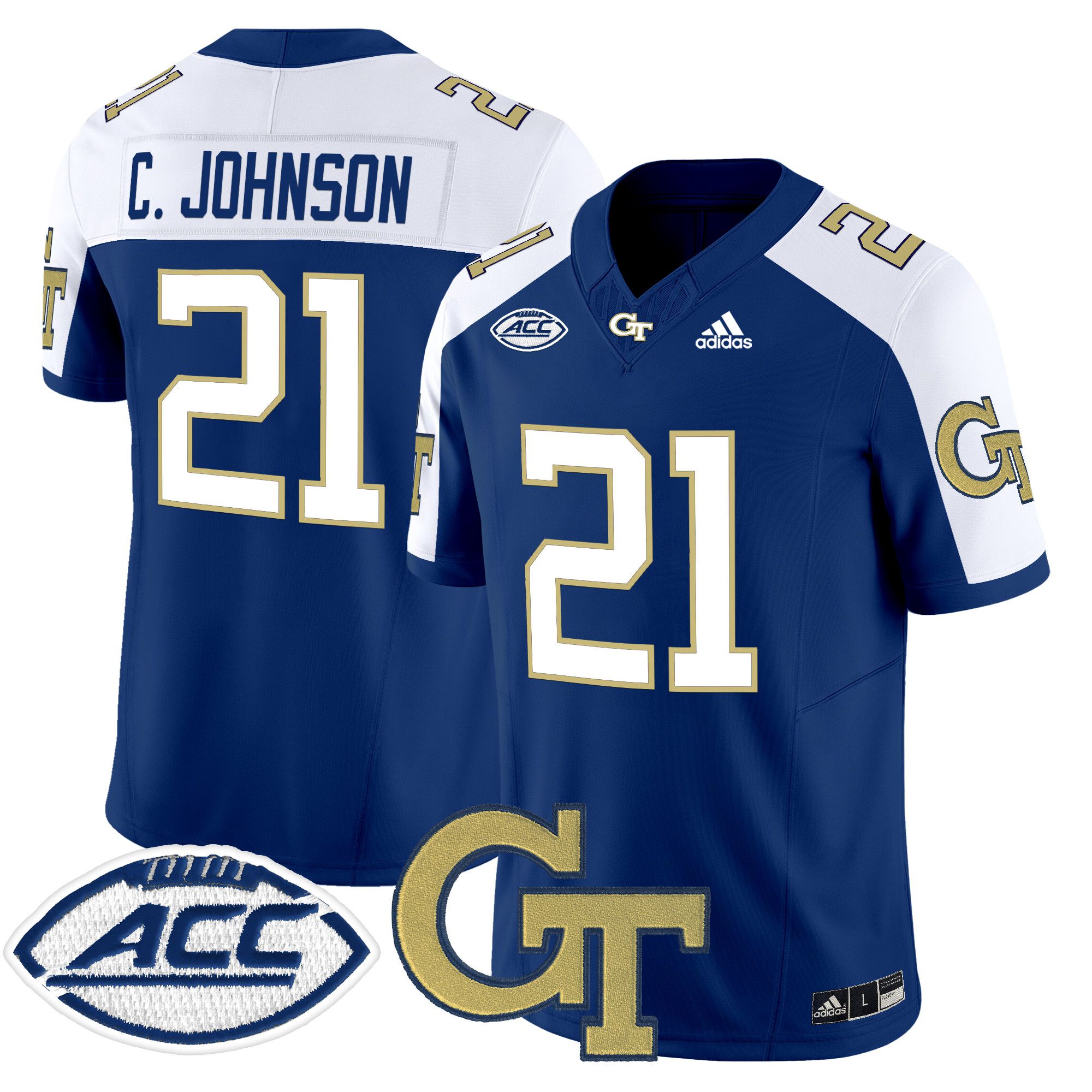 Men Georgia Tech #21 C.Johnson Blue Asidas 2024 Vapor Limited NCAA Jersey